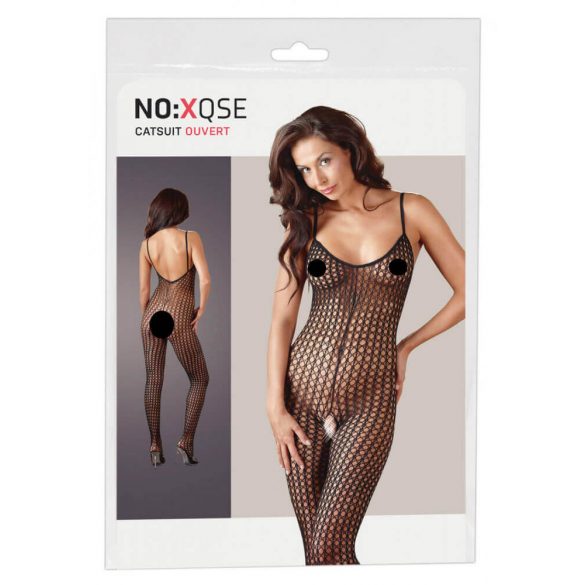 Bodystocking in rete di maglia aperta e seducente con scollature (nero)  - XL/XXL