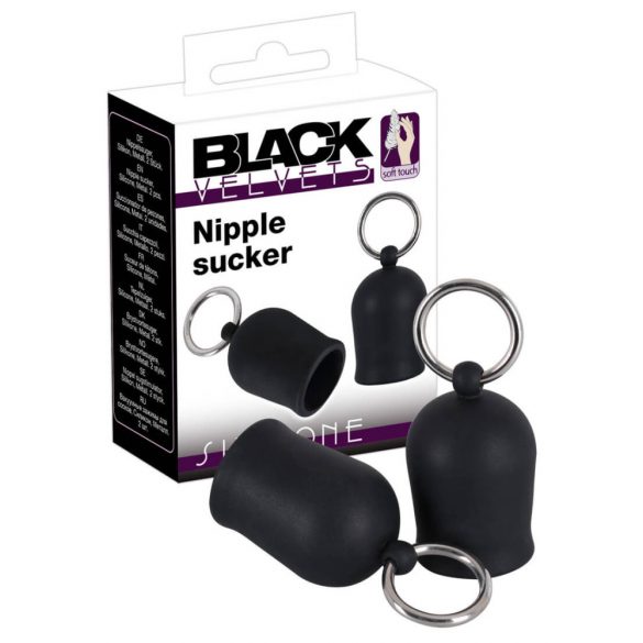 Campane di suzione per capezzoli in silicone "Black Velvet" con anelli metallici (nero)