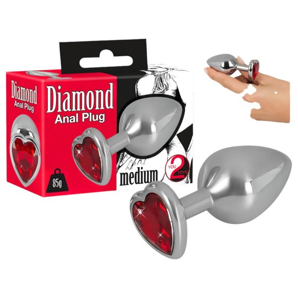 You2Toys - Diamond - Plug anale in alluminio da 85g (argento-rosso)