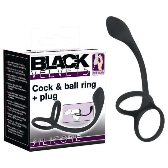 Anello fallico e testicolare con dildo anale sottile Black Velvet (nero) 