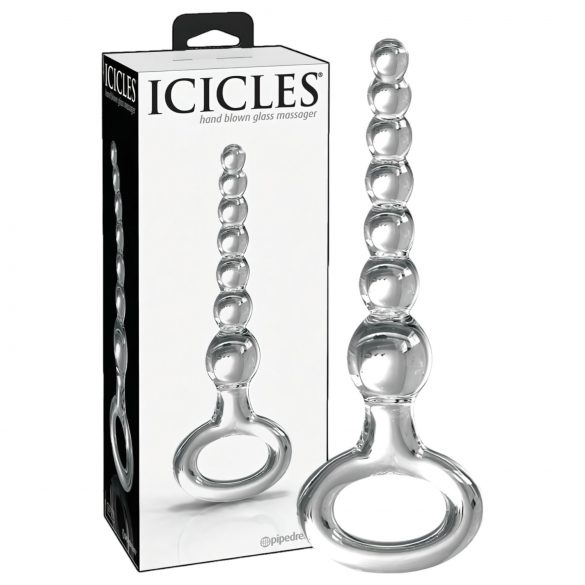 Icicles No. 67 - dildo di vetro con sfere e anello di presa (trasparente)