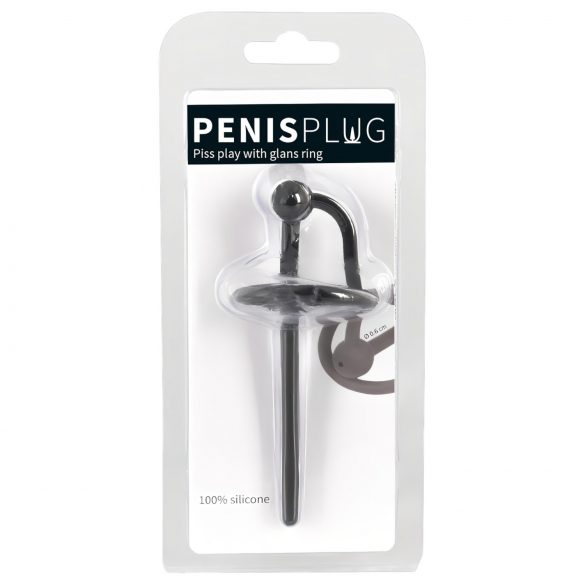 Plug pene - anello glande in silicone con asta uretrale cava (nero)