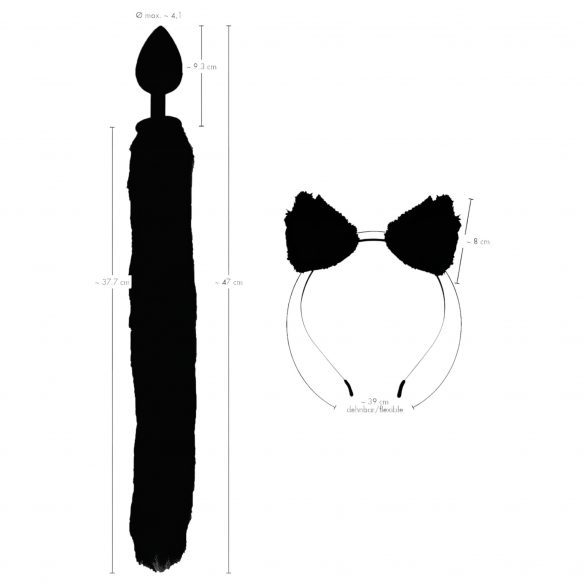 Set di dildo anale con orecchie e coda da gattino Bad Kitty - nero (2 pezzi) 