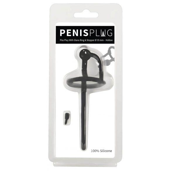 Plug per Pene in Silicone con Anello Glanulare Dilatatore Uretrale (0,6mm) - Nero 