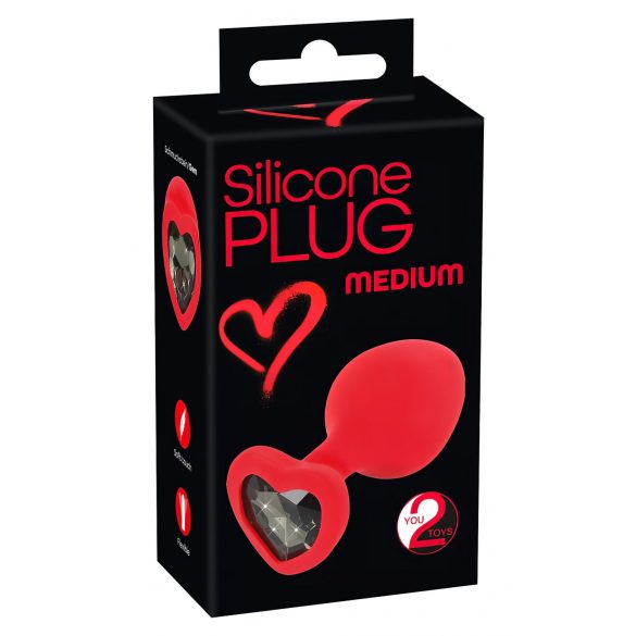 You2Toys Plug M - plug anale con cuore e pietra nera - medio (rosso)