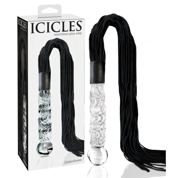 Icicles No. 38 - dildo in vetro con frusta in pelle (trasparente-nero)