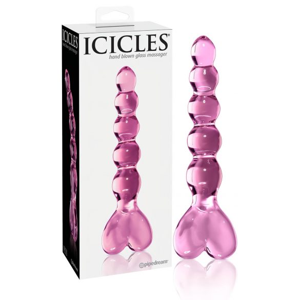 Icicles No. 43 - dildo in vetro con perline a forma di cuore (rosa)