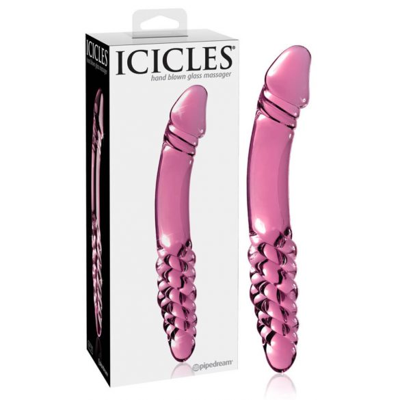 Dildo in Vetro Doppio Terminale con Forma di Pene Icicles N. 57 (Rosa) 