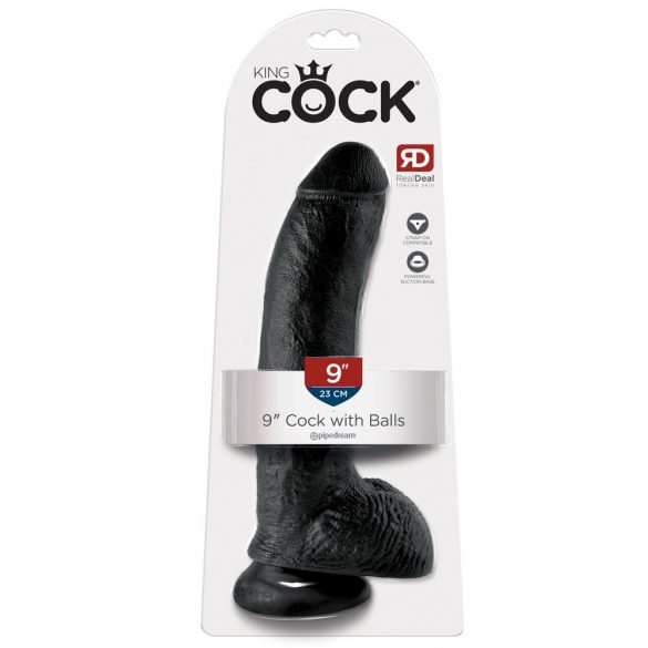 Cock King 9 con Testicoli e Ventosa - Dildo Nero Grande (23cm) 