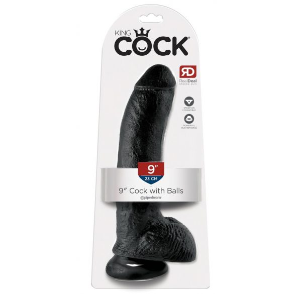 King Cock 9 - grande dildo con ventosa e testicoli (23cm) - nero