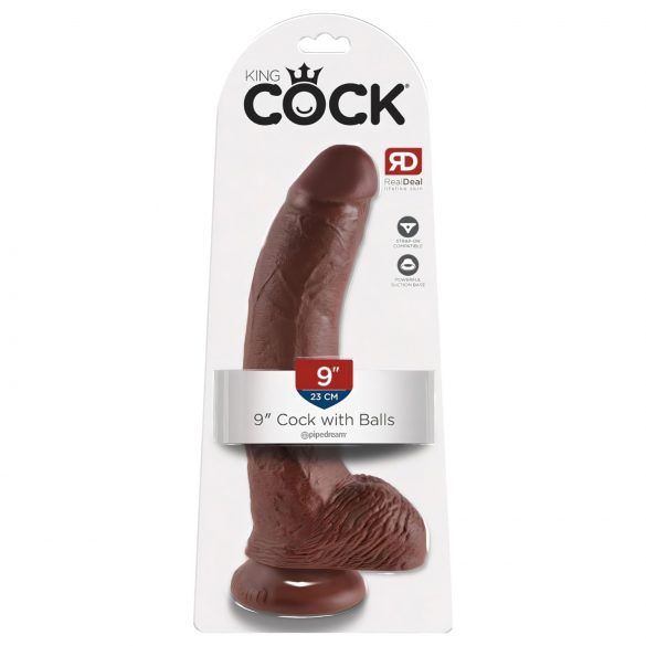 King Cock 9 - Dildo ventosa marrone con testicoli (23 cm)