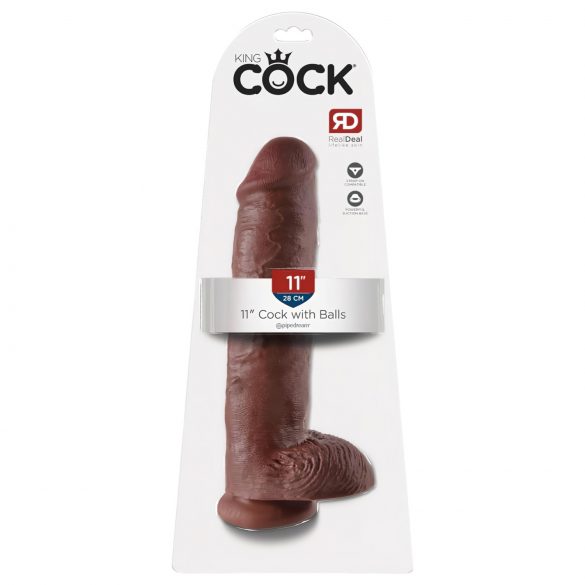 King Cock 11" - Grande dildo ventosa con testicoli (28 cm) - Marrone