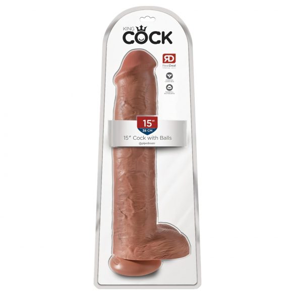 King Cock 15 - dildo gigante con base a ventosa e testicoli (38 cm) - tonalità naturale scura