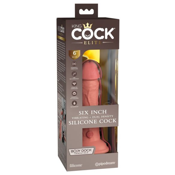 Dildo in Silicone a Doppio Strato con Ventosa, Realistico e Vibrante "King Cock Elite 6" - 15cm (Color Naturale Scuro) 