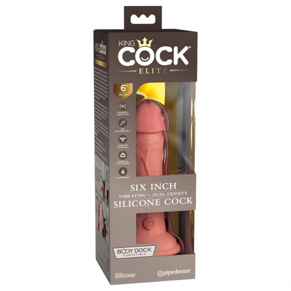 Dildo in Silicone a Doppio Strato con Ventosa, Realistico e Vibrante "King Cock Elite 6" - 15cm (Color Naturale Scuro) 