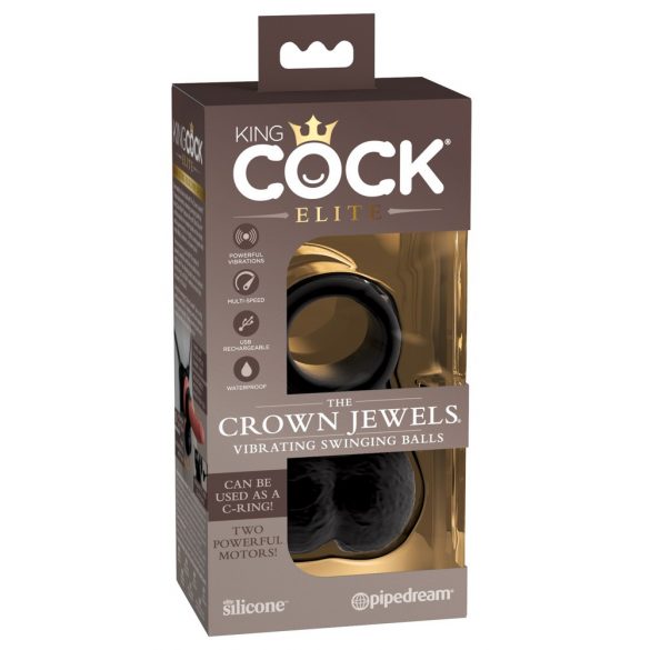 Gioielli della Corona Elite di King Cock - Anello Penieno Vibrante con Testicoli Oscillanti (Nero) 