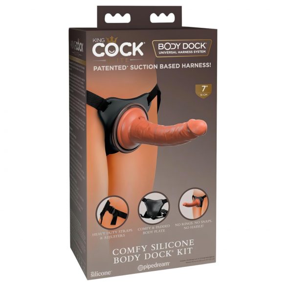 King Cock Elite Comfy - Strap-on con dildo e imbracatura (tonalità scura naturale)