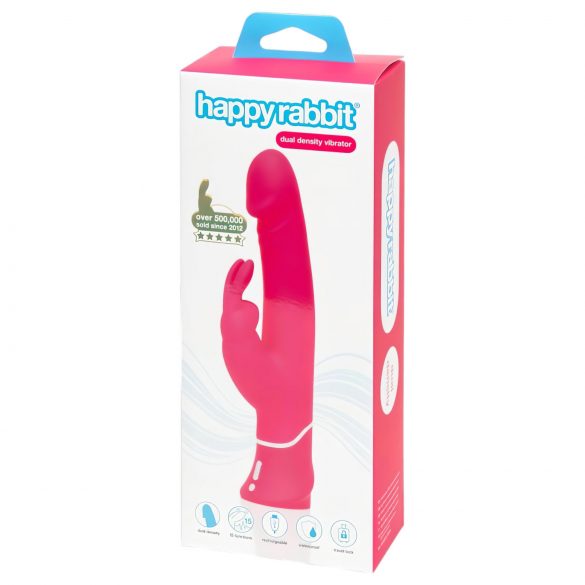 Vibratore Dual Density HappyRabbit con stimolatore clitorideo impermeabile (rosa) 