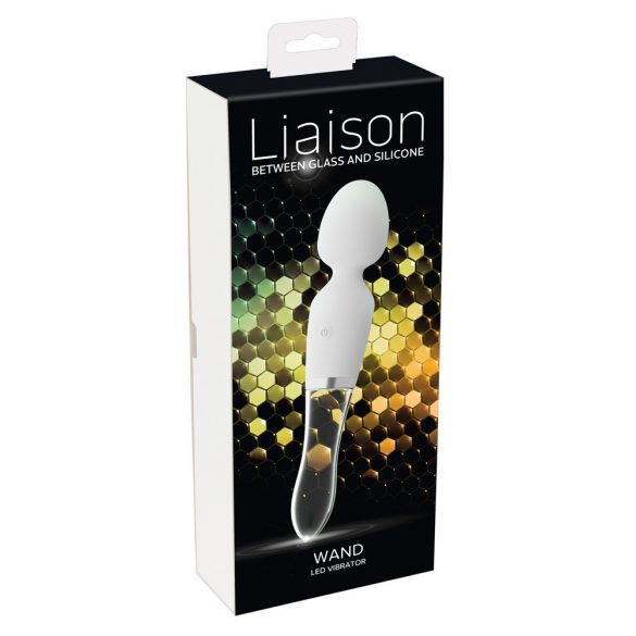 Bacchetta Liaison - Vibratore LED in silicone e vetro con batteria (trasparente-bianco) 