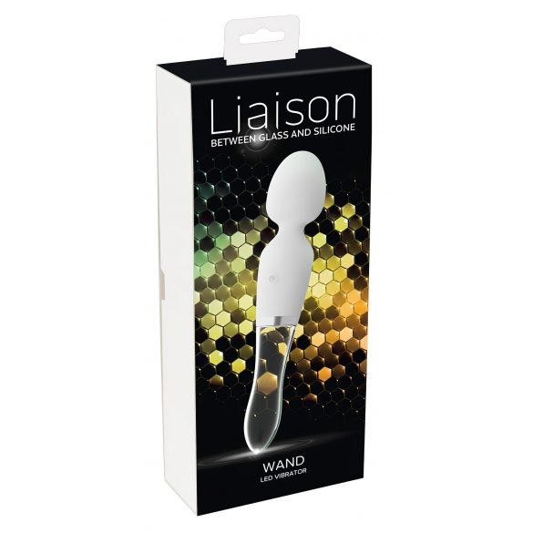 Bacchetta Liaison - Vibratore LED in silicone e vetro con batteria (trasparente-bianco) 