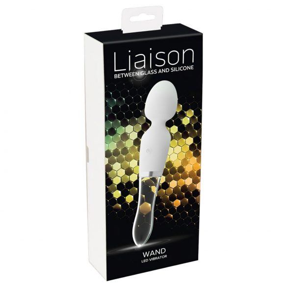 Liaison Wand - vibratore a LED in silicone-vetro ricaricabile (trasparente-bianco)