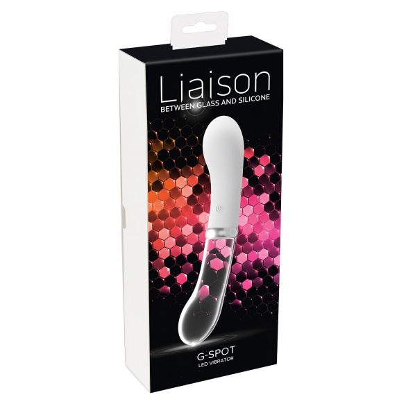 Vibratore LED in Silicone e Vetro "Liaison" - Ricaricabile per Punto G (Trasparente-Bianco) 