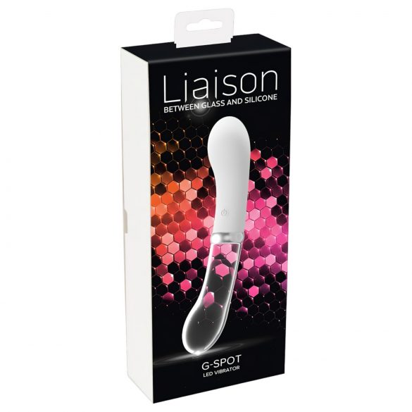 Vibratore LED in Silicone e Vetro "Liaison" - Ricaricabile per Punto G (Trasparente-Bianco) 