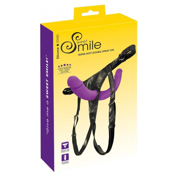 SMILE - Doppio Dildo Con Imbracatura Regolabile (Viola-Nero) 