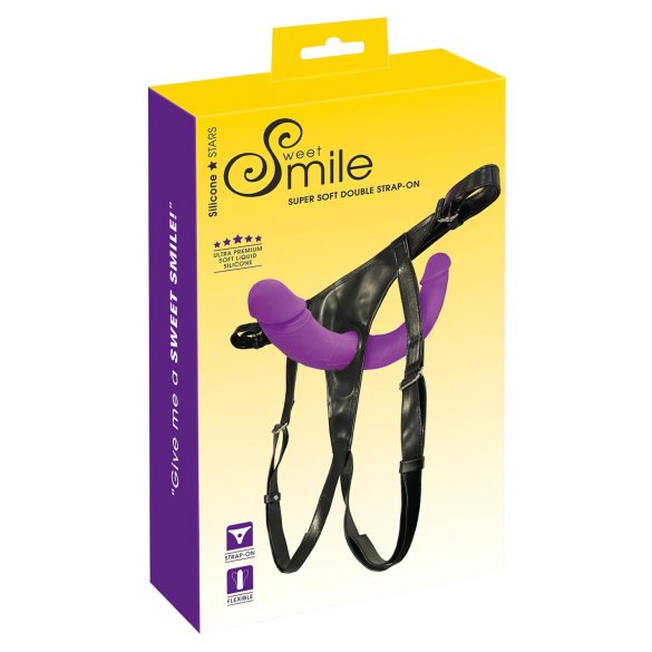 SMILE - Doppio dildo strap-on con mutandina (viola-nero)