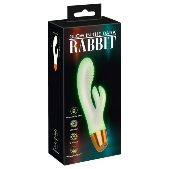 Vibratore Fluorescente Punta G con Stimolatore Clitorideo "Coniglietto" - You2Toys Glow in the Dark (bianco) 