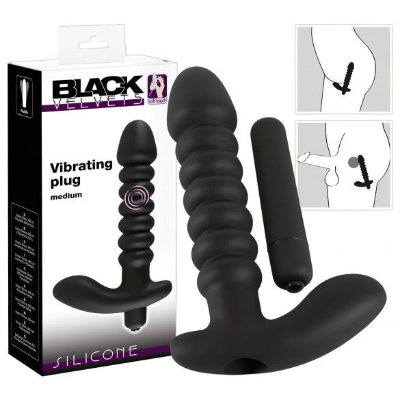 Vibratore in Silicone Nero Velvet con Rilievi Stimolanti - Misura Media 