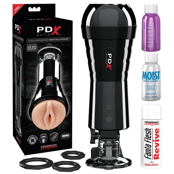 PDX Cock Compressor - masturbatore vibrante e succhiante (nero)