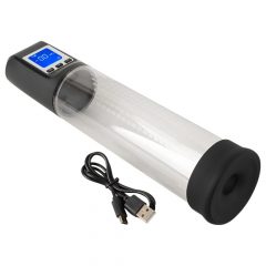   Pompa per Pene Automatica Mister Boner con Display Digitale e Batteria Integrata (Trasparente-Nera)