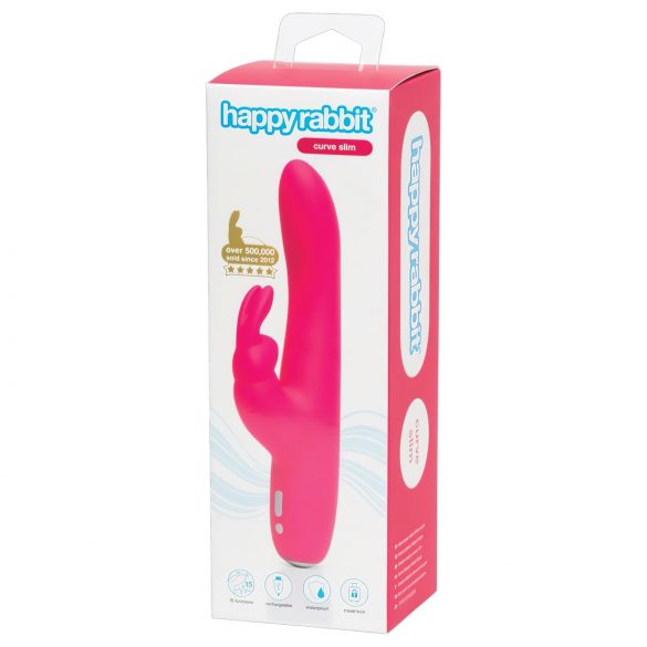 Happyrabbit Curve Slim - vibratore impermeabile con stimolatore clitorideo (rosa)