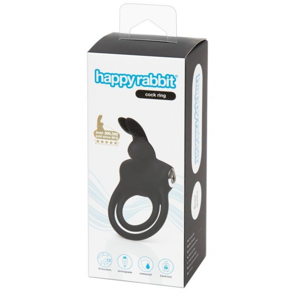 Anello per Pene e Testicoli con Vibrazione e Stimolatore Clitorideo Happyrabbit (Impermeabile, Ricaricabile USB, Nero) 