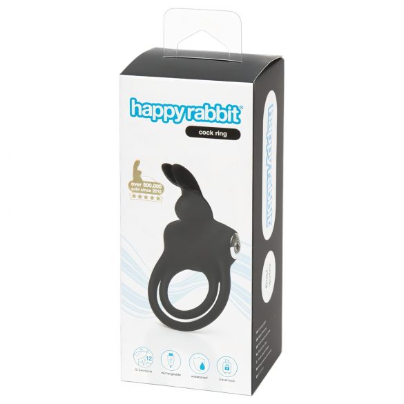 Anello per pene e testicoli Happyrabbit Cock - impermeabile e ricaricabile (nero)