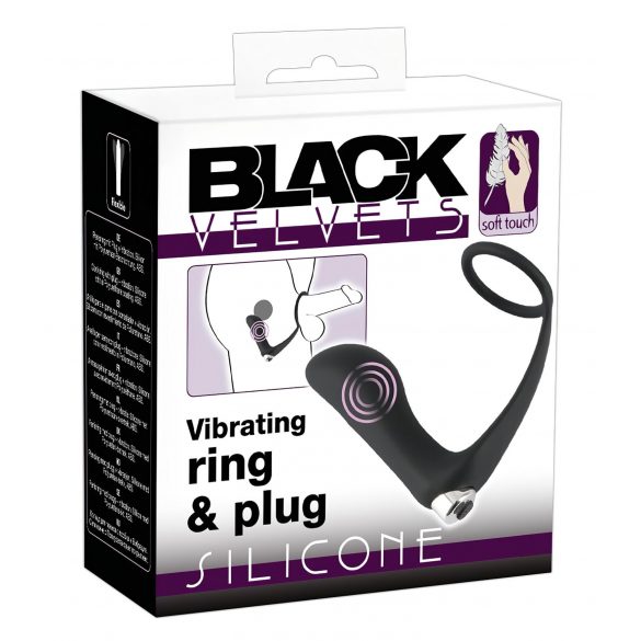 Velluto Nero - Vibratore anale in silicone con anello penico ricaricabile (nero) 