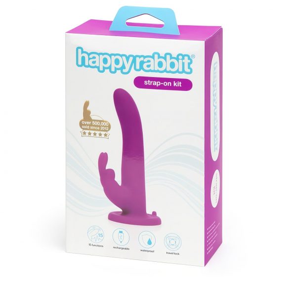 Happyrabbit Strap-On - Vibratore strap-on con coniglietto (viola)