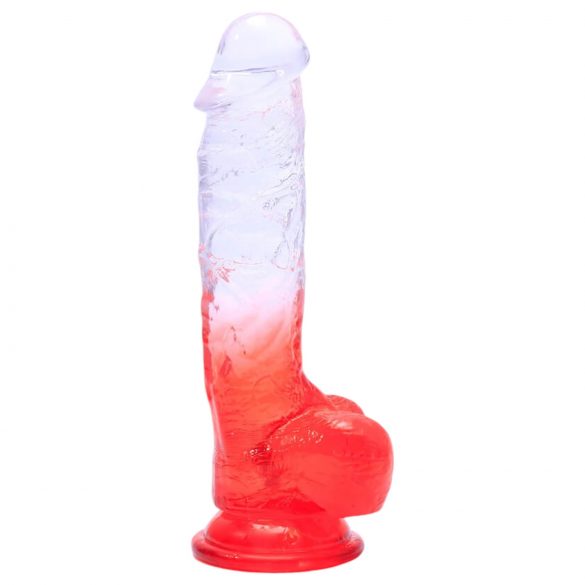 Dildo realistico con ventosa e testicoli - 21cm (trasparente-rosso) 