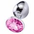 Plug Anale in Metallo con Gemma (Argento-Rosa) 