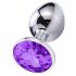 Plug anale in metallo con gemma decorativa (argento-viola) 