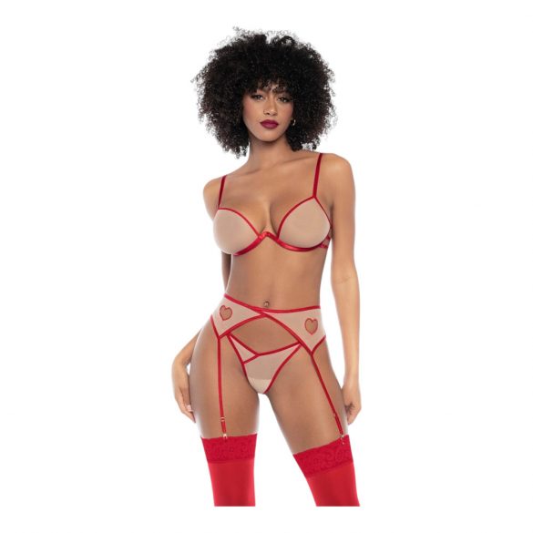 Set Intimo Mapalé - Tris di Reggiseno con Taglio Cuore (rosso-naturale) 