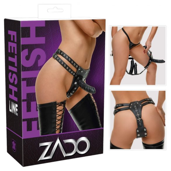 ZADO - Esterno in pelle con 2 dildo interni (nero)