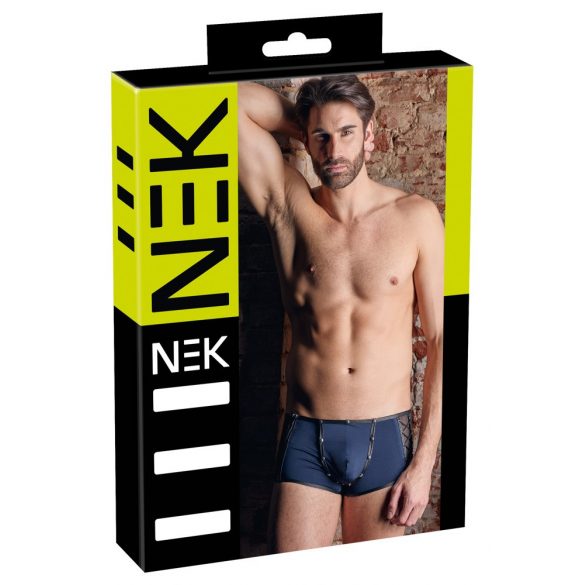 Boxer Uomo NEK in Retina e Ecopelle Nero con Lacci (Blu) 