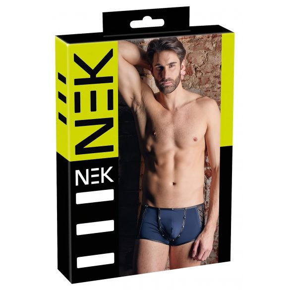 Boxer Uomo NEK in Retina e Ecopelle Nero con Lacci (Blu)  - M