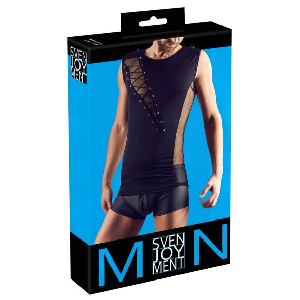 Svenjoyment - top da uomo con lacci e inserti a rete (nero) - M