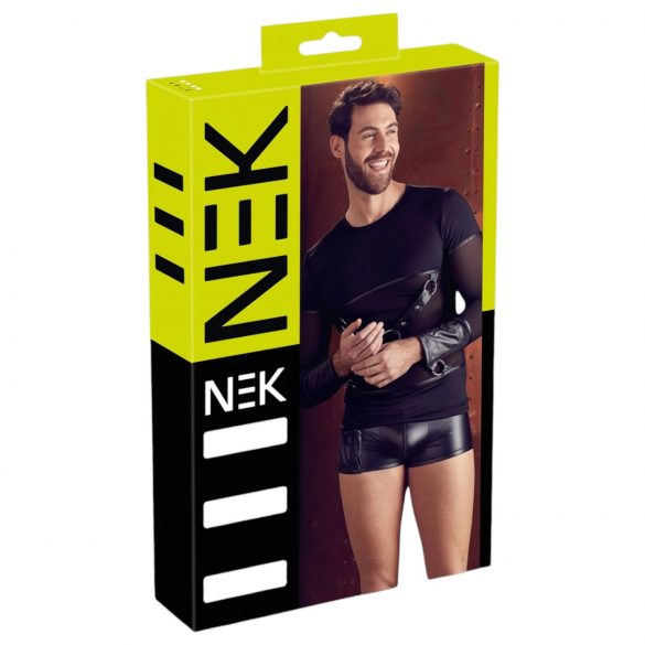 NEK - Maglia nera a maniche lunghe con spalline incrociate per uomo