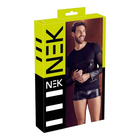 Maglia maschile trasparente con dettagli in rete e spalline incrociate - NEK (nera)  - M