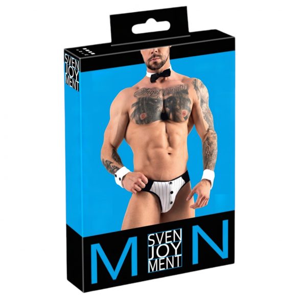 Svenjoyment - Set per cameriere uomo con tanga (nero-bianco)