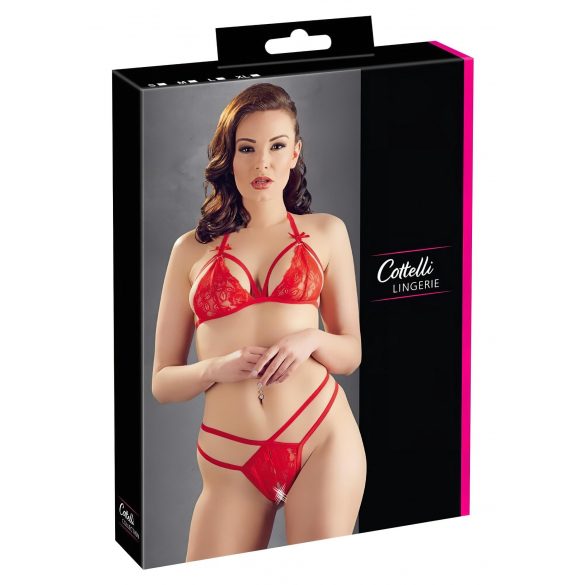 Set di lingerie in pizzo rosso aperto Cottelli  - M